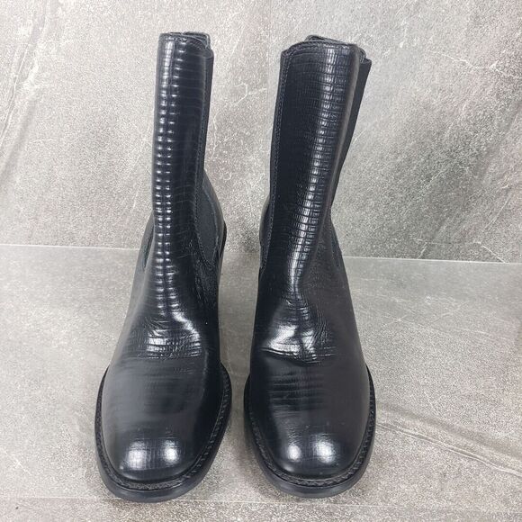 Matisse Mesmerize Chunky Heel Boots Women's 7.5 Black Snake Leather Elastic Gore - Picture 2 of 11